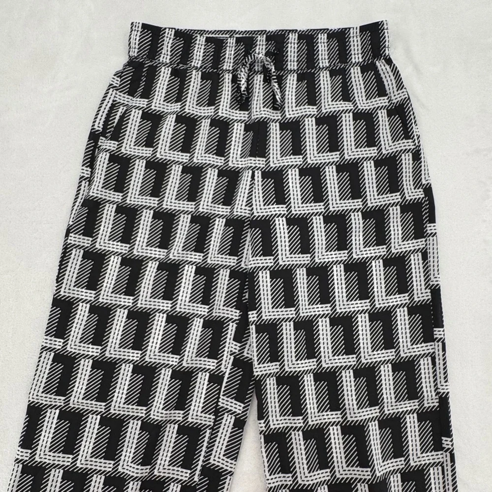 New Karl Lagerfeld Paris Womens Black White Geometric Wide Leg Pants Size Small - Picture 6 of 7